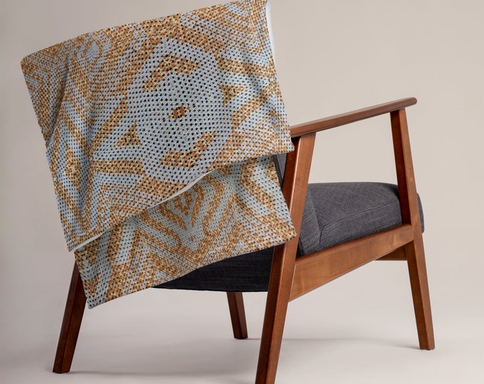 Cozy Gift for Home, Crochet Design Throw Blanket in Baby Blue Oasis Pattern – Perfect Holiday Gift, Cozy Classic Style