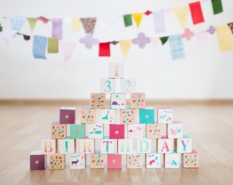 Toy Birthday Blocks - ONE OF A KIND - Rainbow Educational Alphabet Block Toys, Wooden Toys, HandMade, Nursery Decor, Baby Shower