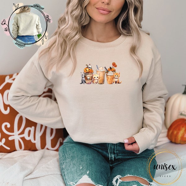 Kaffee Halloween Katzen Kaffeetassen Sweatshirt Kitties Kaffeetasse Sweatshirt Kürbis Halloween Sweatshirt cute cat shirt halloween gift