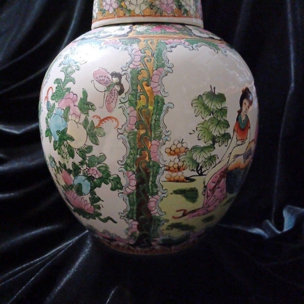 Vintage Famille Rose Ovoid Ginger Jar Chinese - Hand Painted Porcelain, urn, gift for collector, wedding, anniversary, housewarming, mother