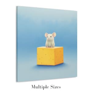 Cute Baby Mouse Art on on Yellow Cheese - Nursery Decor - Colored Pencil Drawing on Premium Stretched Canvas