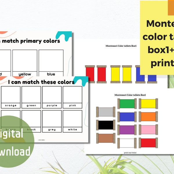 Montessori Colored Tablets Box 1 +Box 2 Easy Printable Homeschool download  Pdf  Montessori digital Sensory Learning Colors 2-6