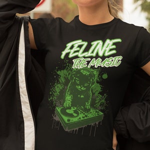Cat Pun T Shirt, Feline Novelty Tshirt, Music Lover Tee, Funny Dj Top, Animal Graphic Fashion, Rave Graffiti Apparel, Gift Clothing