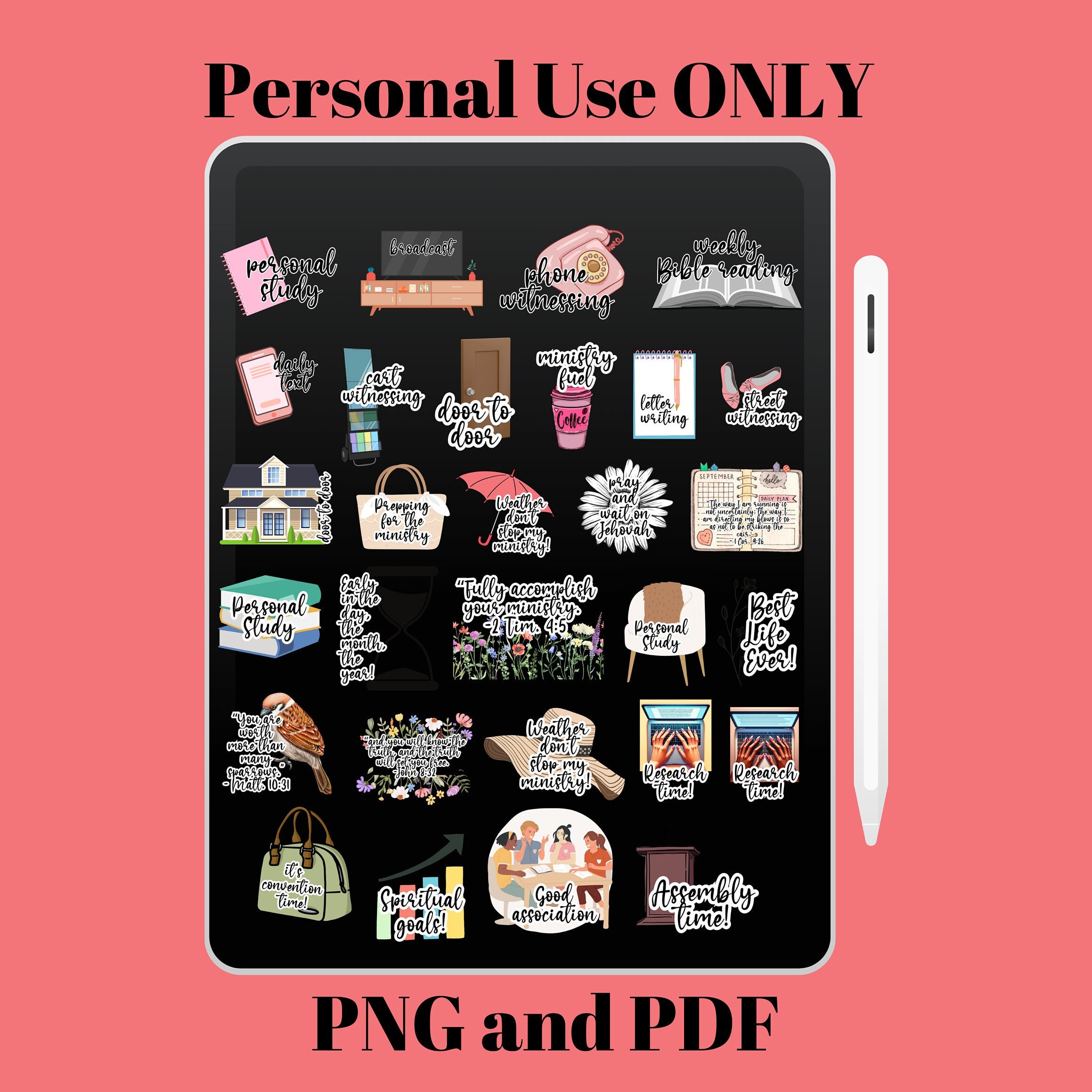 JW Stickers JW 2024 Digital Download Printable Planner Clipart Journal ...