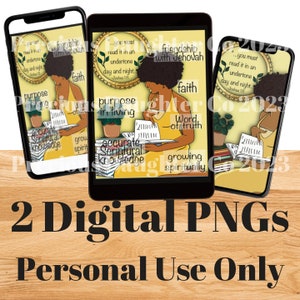 May include: Two digital phone screen mockups with a yellow background and a black woman reading a book. The text on the screen says "Friendship with Jehovah" and "...you must read it in an undertone day and night... Joshua 18".