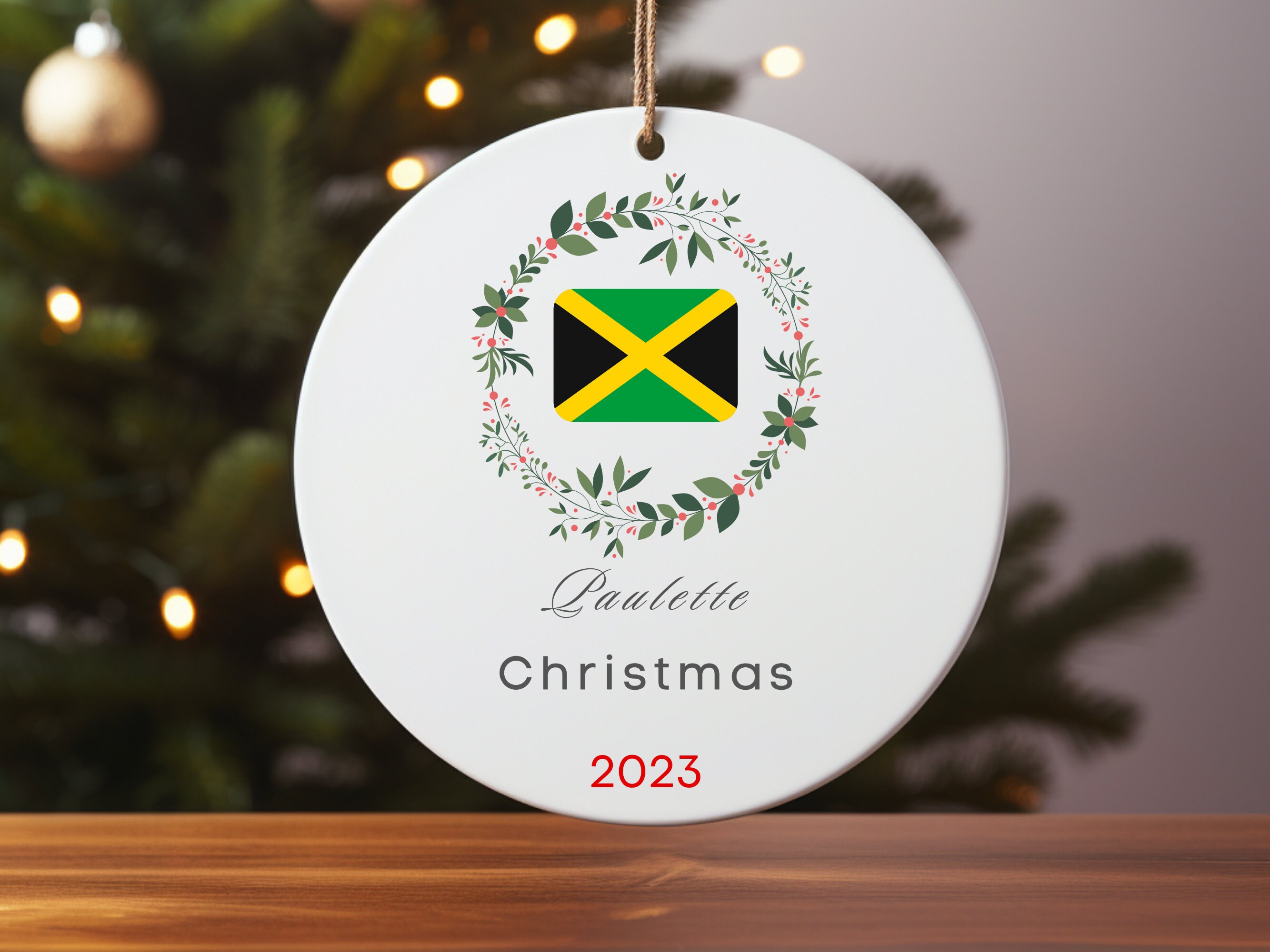 Personalized Ceramic Jamaican Flag Christmas Ornament Handcrafted Holiday Décor Custom Holiday
