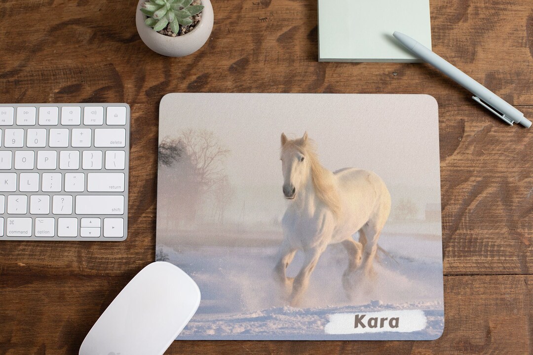 Personalized White Horse Mouse Pad Gift Office Friend Gift Affordable