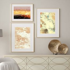 Californië muurkunst set, landschapsbundel, vintage kaarten, eclectische galerij printables, decor tv lijst, Yosemite Redwood Joshua Tree Tahoe LA