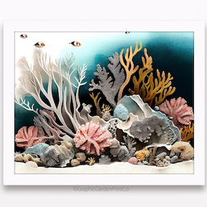 Coral Reef Wall Art, Ocean Horizontal Printable, Coastal Digital Download, Contemporary Sea Life Decor, School of Fish, Samsung Frame TV