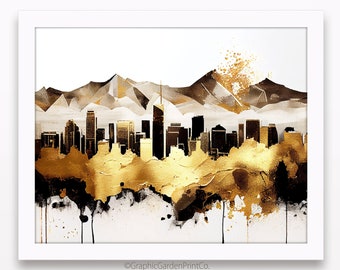 Denver Colorado Skyline Wall Art, Cityscape Horizontal Printable, Rocky Mountains Instant Download, Urban Landscape Decor, Samsung Frame TV