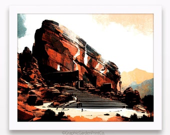 Red Rocks Park & Amphitheatre Wall Art, Morrison Colorado Horizontal Printable, Urban Landscape Instant Download, Frame TV Decor, Neutral