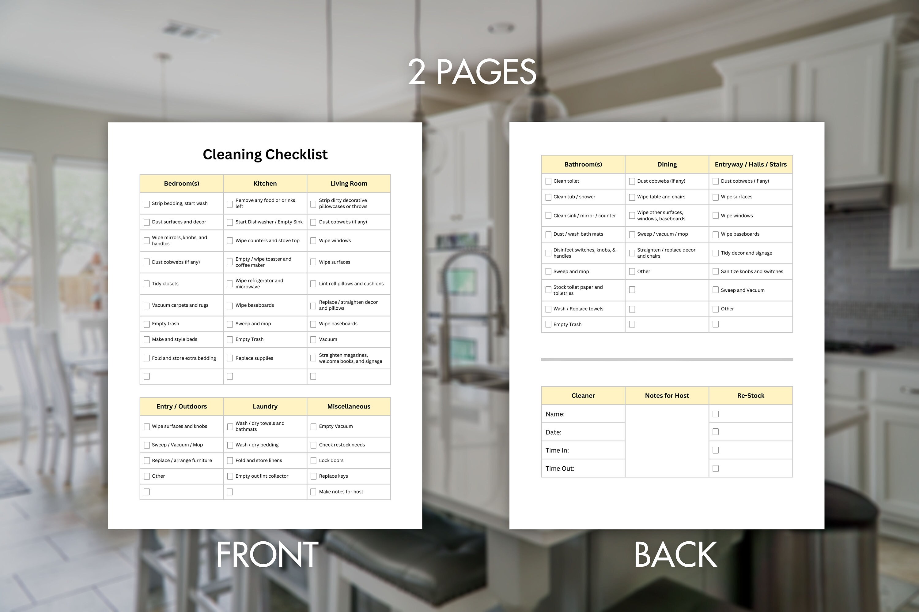 Cleaning Checklist for Short Term Rentals, Editable Airbnb Template ...