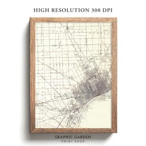 Mapa vintage imprimible de Detroit, arte rústico de pared con elevación geológica, póster histórico de Michigan, tonos tierra apagados antiguos, 1905