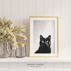 Set of 3 Black Cat Wall Art Bundle Black and White Printable Halloween ...
