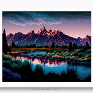 Grand Teton Nationalpark Wandkunst, Wyoming horizontale druckbare, Jackson Hole Sofortiger Download, zeitgenössische Bergkette Dekor, Rahmen TV