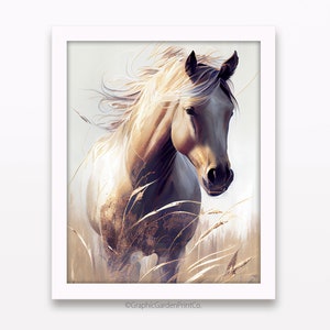 Horse Wall Art, Windy Grass Vertical Printable, Farmhouse Instant Download, Prairie Homestead Decor, Contemporary Earth Tone, Equestrian