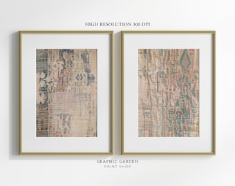 Set van 2 vintage textiel muurkunst bundel abstracte textuur afdrukbare rustiek linnen galerij decor print beige esthetische gepaarde kunstwerken downloaden