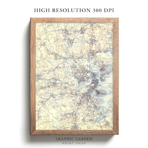Mapa vintage imprimible de Boston, arte rústico de pared con elevación geológica, póster histórico de Massachusetts, tonos tierra apagados antiguos, 1893