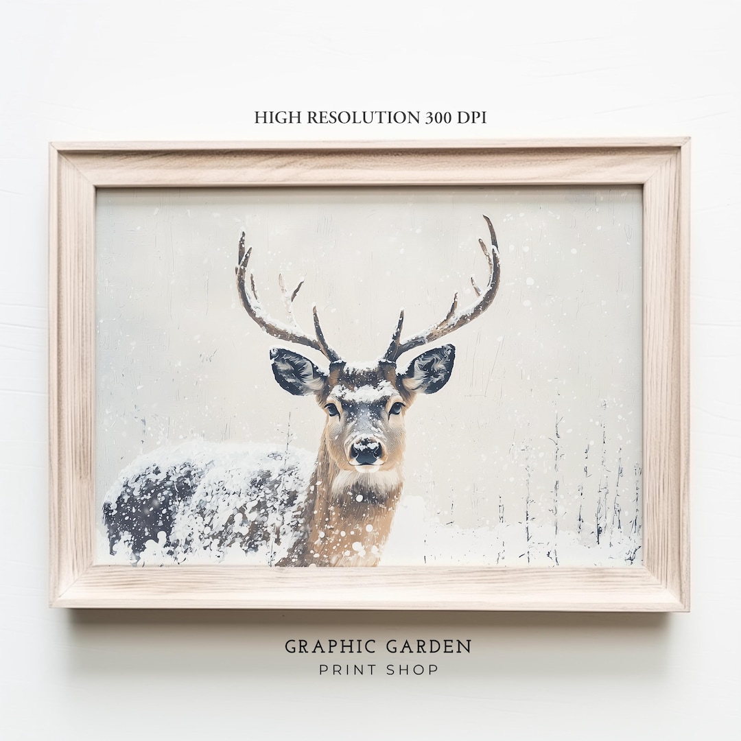 Deer Painting Snowy Landscape Printable Winter Forest Frame TV Art ...
