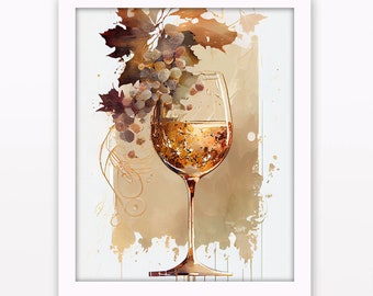 Arte da parete rosé, vetro di vino stampabile verticale, download istantaneo di Zinfandel bianco, arredamento contemporaneo di Pinot Nero, uva da vigneto, vino rosa