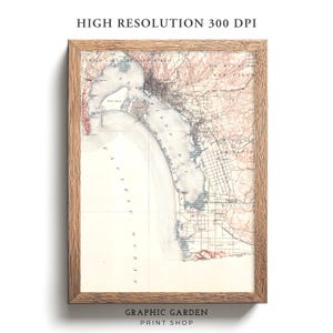 San Diego Vintage Karte druckbare, geologische Höhe rustikale Wandkunst, historische Kalifornien Plakat-Druck, antike gedämpfte Erdtöne, 1904