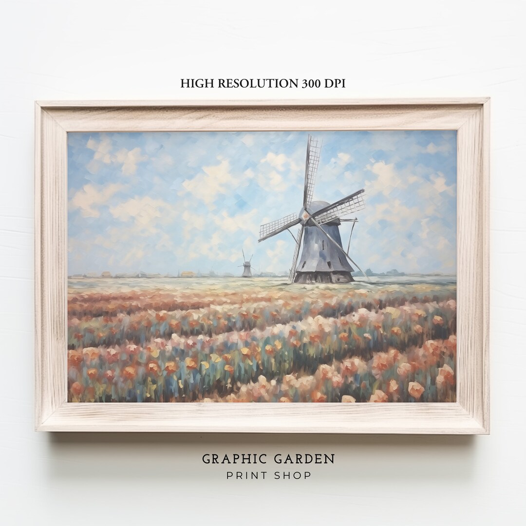 Tulip Field Painting Spring Flower Landscape Printable Vintage ...