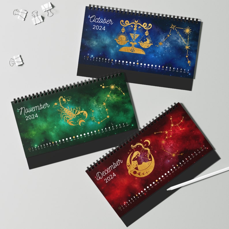 Moon Phases 2024 Desk Calendar, Astrological Signs, Zodiac
