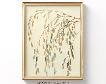Muted Botanical Painting, Weeping Willow Printable, Earth Tone Wall Art, Rustic Farmhouse Decor, Minimalist Print, Country Tree Download