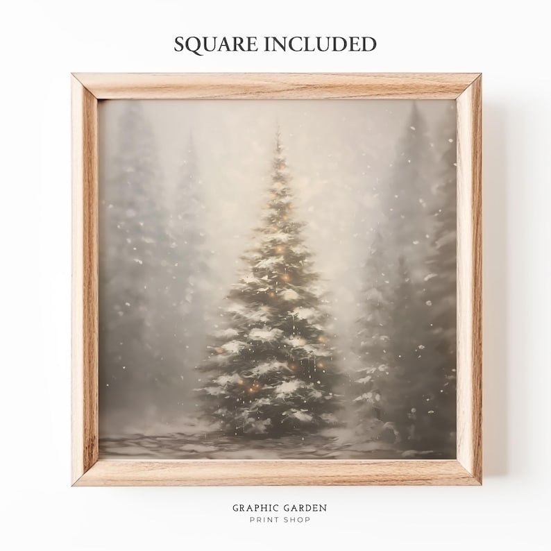 Christmas Tree Oil Painting, Cozy Winter Printable, Muted Pine Forest