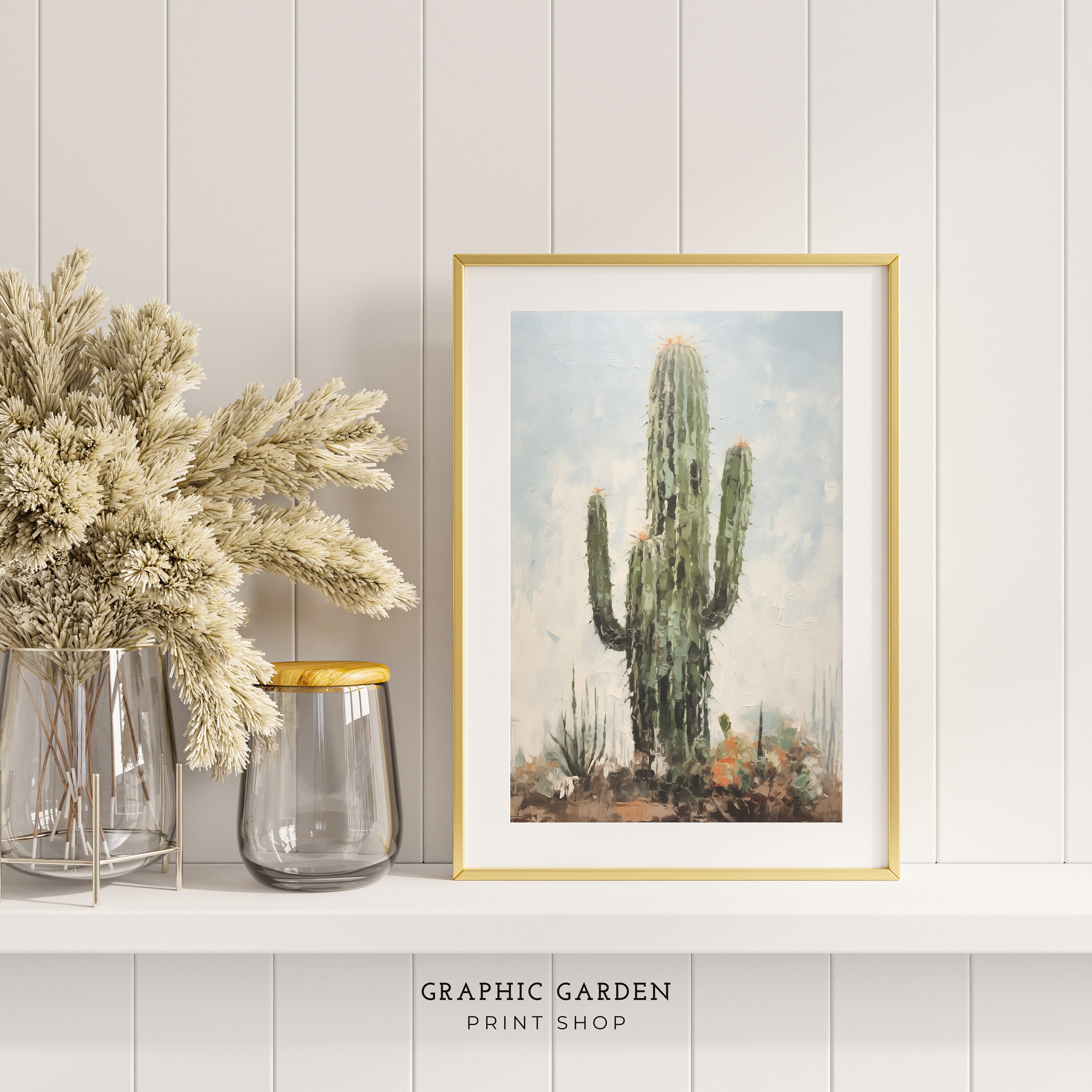 Desert Cactus Oil Painting Muted Landscape Printable Rustic Southwest ...