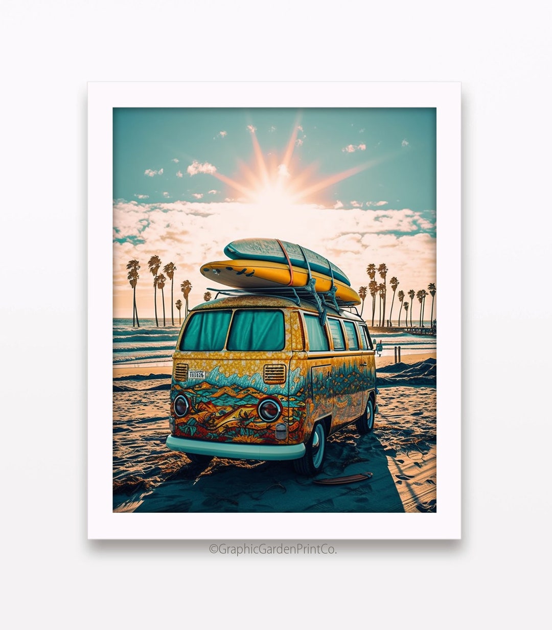 Van on the Beach Wall Art, Surfing Vertical Printable, Ocean Landscape ...