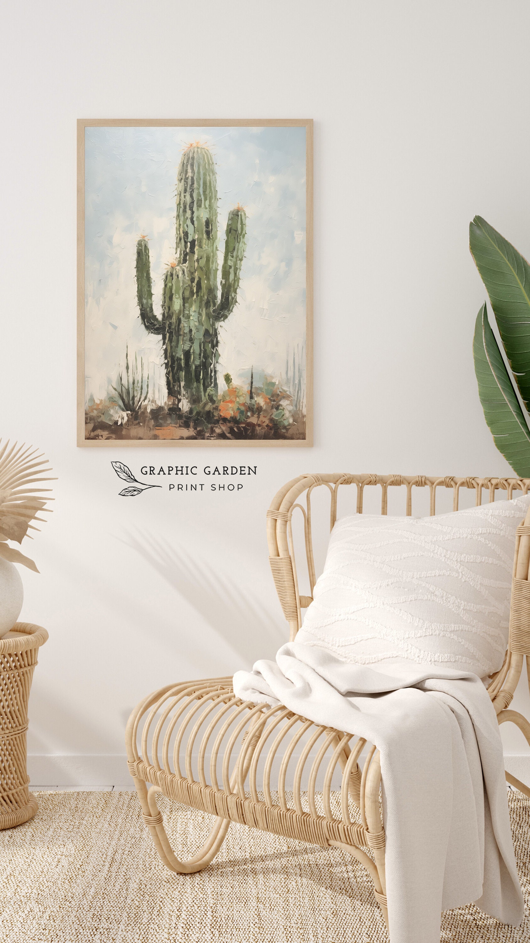 Desert Cactus Oil Painting Muted Landscape Printable Rustic Southwest ...