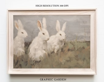 Bunny Instant Download Spring Horizontal Printable Nursery Decor Rabbit Samsung Frame TV Art Bunnies Kids Room Wall Art Meadow Landscape