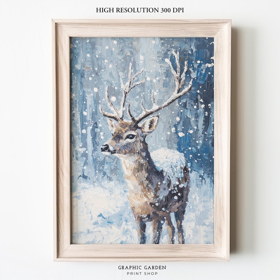Woodland Deer Painting Winter Landscape Printable Rustic Cabin Wall Art ...