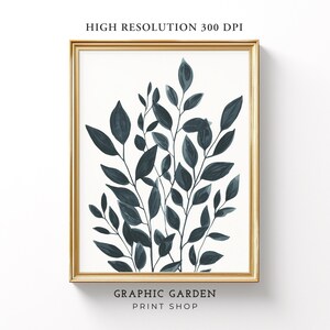 Navy Botanical Block Print, Deep Blue Minimalist Printable Art, Vertical & Square Digital Artwork, Instant Download