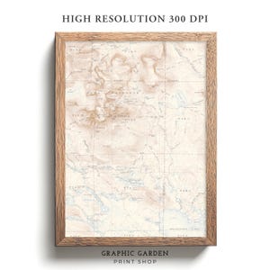 Mount Katahdin Vintage Karte druckbare, geologische Berghöhe Wandkunst, historische Maine Plakatdruck, antiker gedämpfter Erdton, 1930
