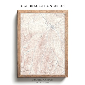 Aspen Vintage Karte druckbare, geologische Gebirgshöhe Wandkunst, historische Colorado Plakat-Druck, antike gedämpfte Erdtöne, 1893