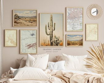 Western Desert Wall Art bundel cactus afdrukbare National Park Gallery Boho Frame TV decor vintage kaart afdrukken zuidwesten gekoppelde set downloaden