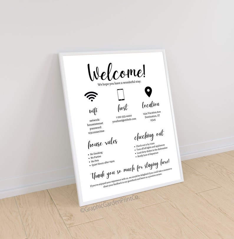 Welcome Sign for Short Term Rental Hosts, Editable Airbnb Template ...