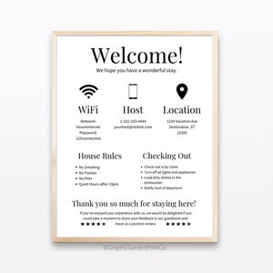 Cartello di benvenuto per gli host STR, modello modificabile per affitti a breve termine, stampabile per le vacanze Airbnb, download digitale VRBO WiFi, guida al check-in degli ospiti