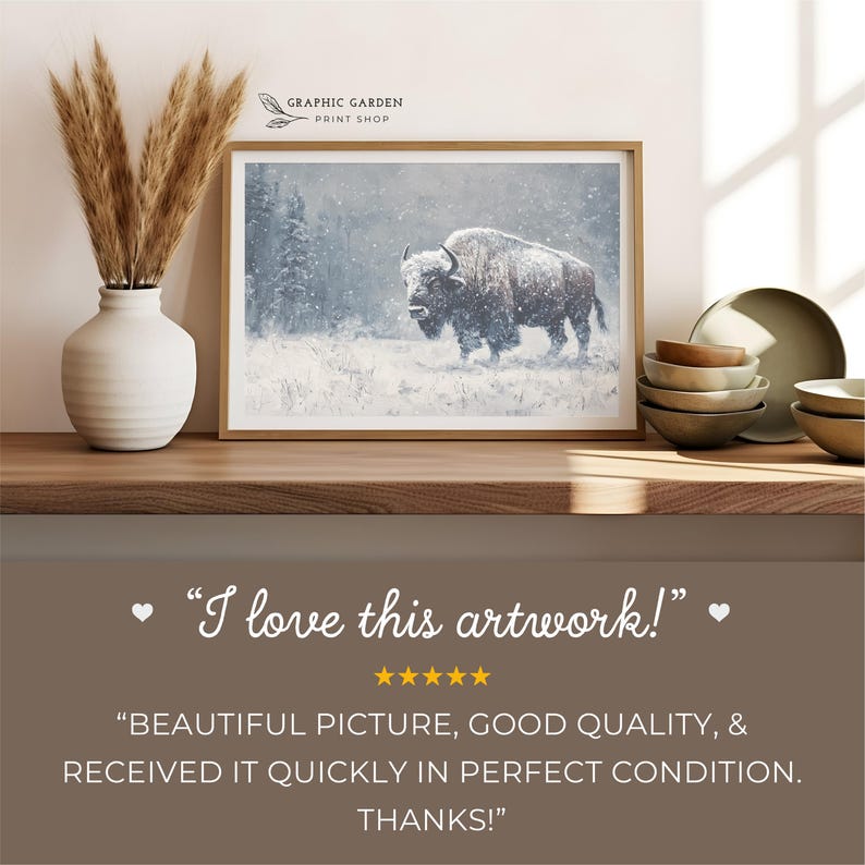 Winter Bison Painting Horizontal Print, Forest Landscape Canvas Wall ...