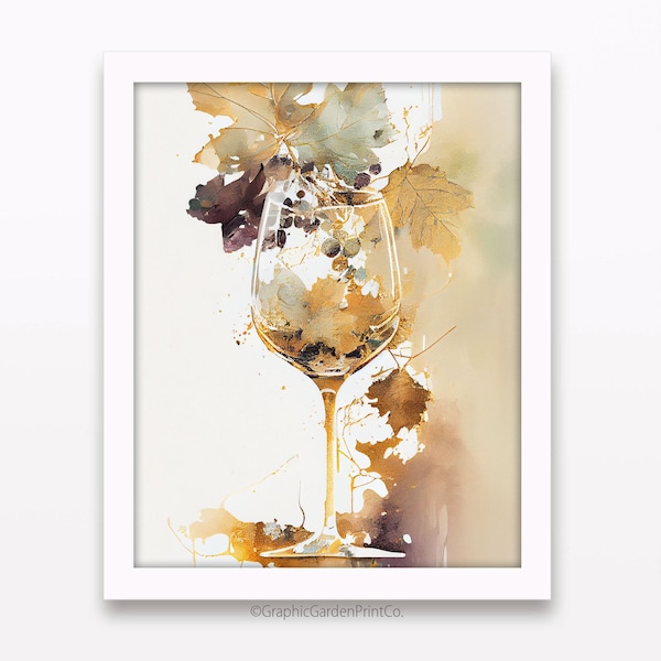 Art mural vin blanc, verre à vin vertical imprimable, téléchargement immédiat de chardonnay, décoration contemporaine sauvignon blanc, raisins, muscat