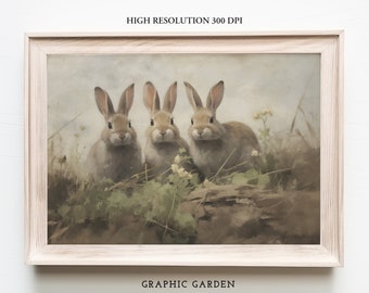 Rabbit Instant Download Spring Horizontal Printable Nursery Decor Bunnies Samsung Frame TV Art Bunny Kids Room Wall Art Meadow Landscape
