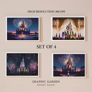 Magical Castle Wall Art, Magic Kingdom Printable, Abstract Landscape Digital Download, Contemporary Cinderella Castle Bundle, Frame TV Decor