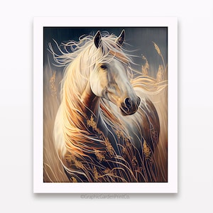 Horse Wall Art, Windy Grass Vertical Printable, Farmhouse Instant Download, Prairie Homestead Decor, Abstract, Neutral Earth Tones, Equine