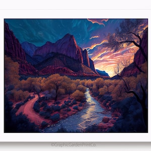 Zion National Park Wall Art, Utah Horizontal Printable, Desert Landscape Instant Download, Contemporary Southwest Decor, River, Frame TV