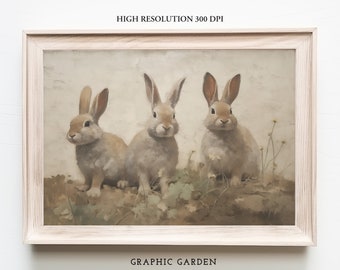 Bunnies Instant Download Spring Horizontal Printable Nursery Decor Rabbit Samsung Frame TV Art Bunny Kids Room Wall Art Meadow Landscape