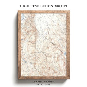 Lake Tahoe Vintage Karte druckbare, geologische Berghöhe Wandkunst, historische Kalifornien Plakat-Druck, antiker gedämpfter Erdton, 1889