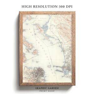 Mapa vintage imprimible de San Francisco, arte mural de elevación geológica, impresión de póster histórico de California, tonos tierra apagados antiguos, 1899