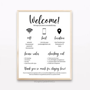 Welcome Sign for Short Term Rental Hosts, Editable Airbnb Template, Vacation STR Printable, VRBO WiFi Digital Download, Guest Check-in Guide